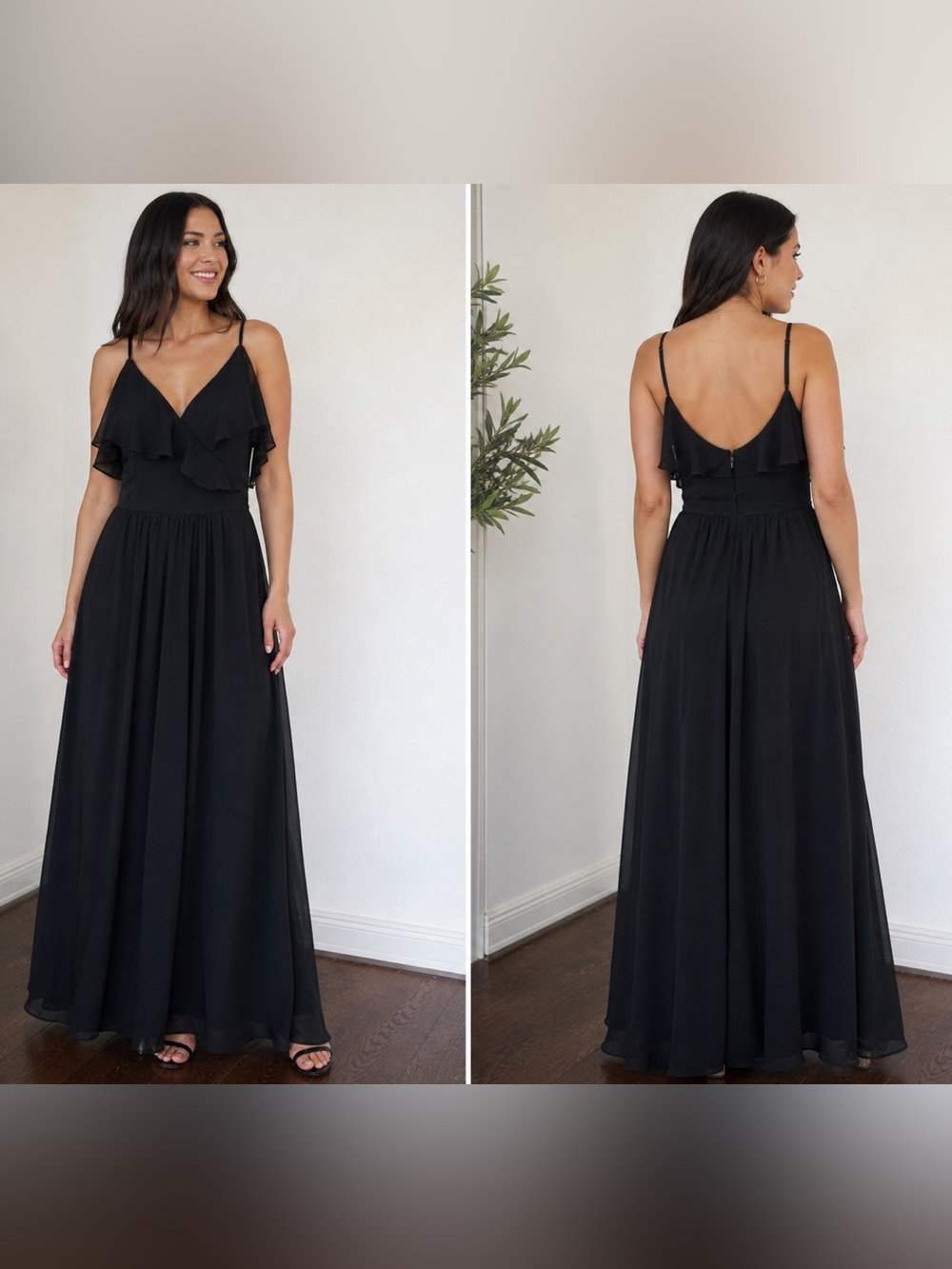 Morilee Madeline Gardner Black Chiffon Spaghetti Strap Dress